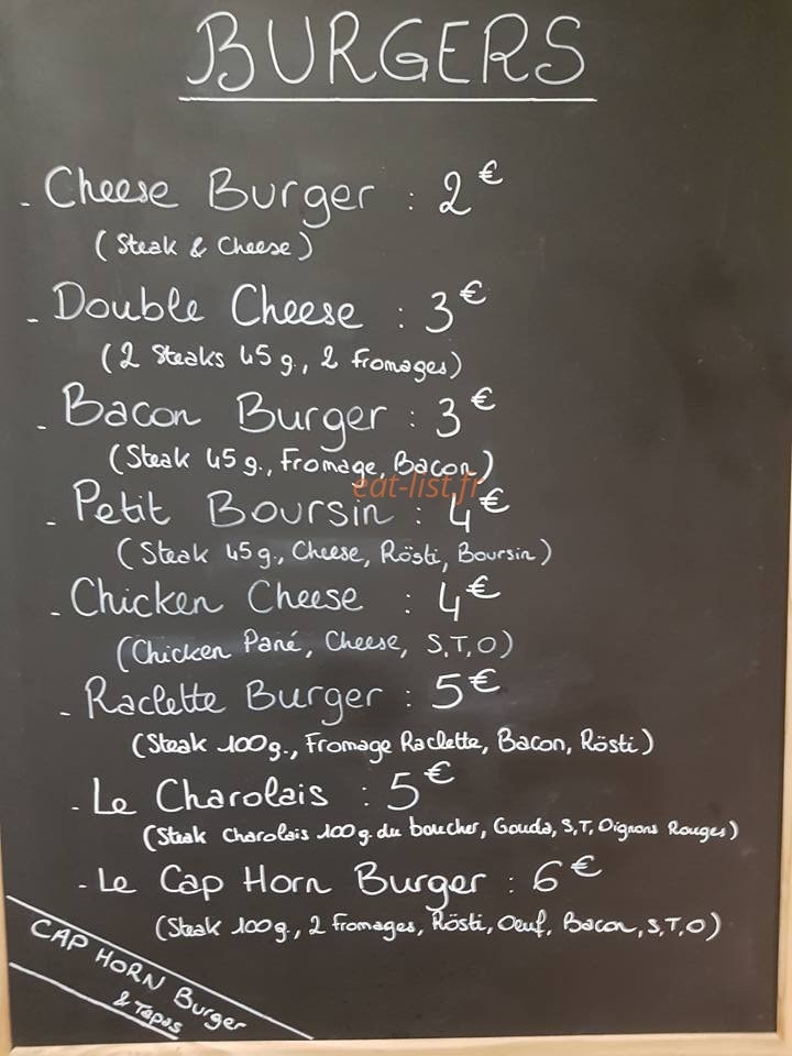 Cap-Horn Burger — carte page 2