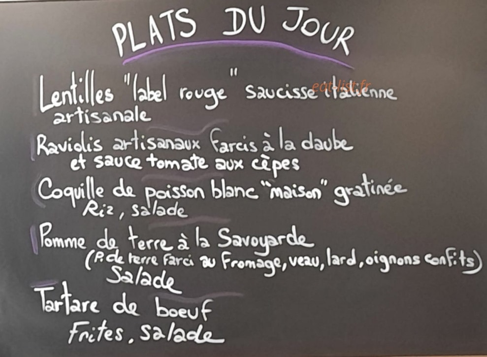 Carte et menu de Brasserie Chez Sauveur à La Destrousse — exemple de menu