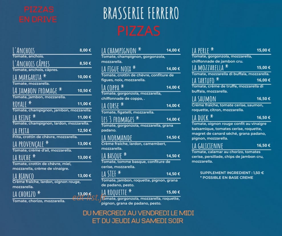 Brasserie Ferrero — carte page 1