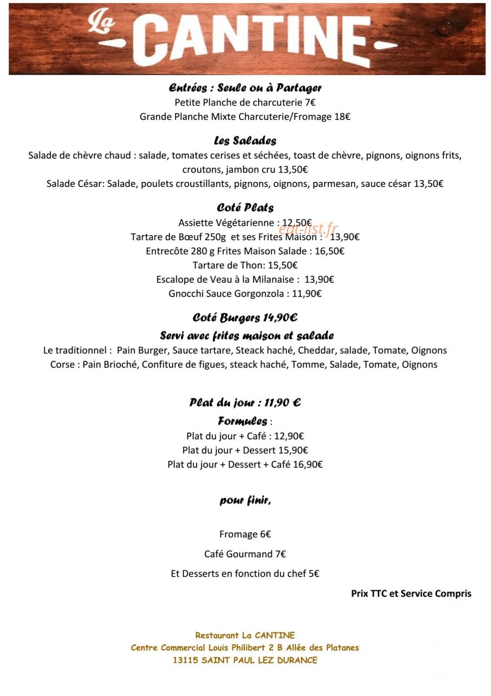 La cantine — carte page 1