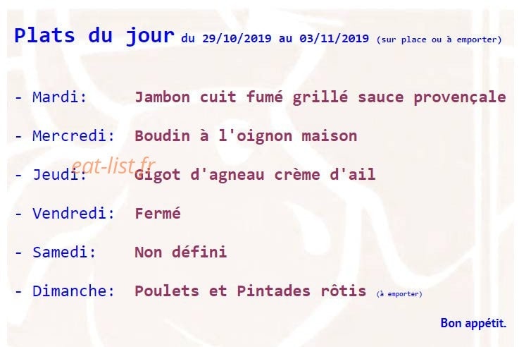 Le Boeuf Chantant — carte page 1