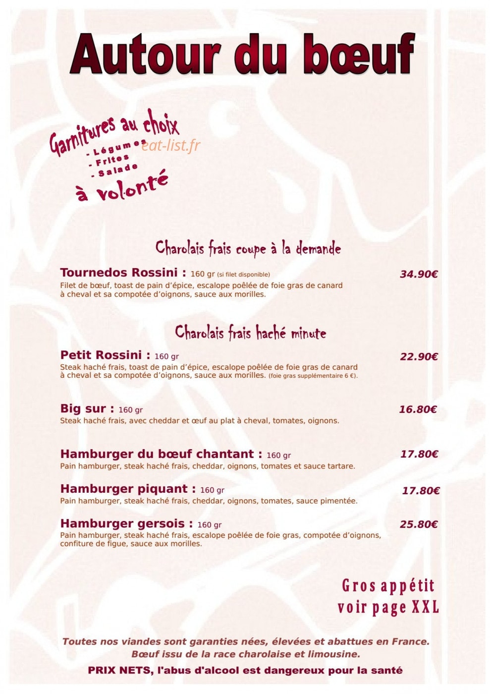 Le Boeuf Chantant — carte page 6