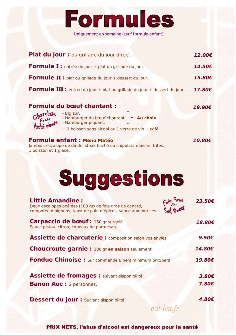 Le Boeuf Chantant — carte page 2