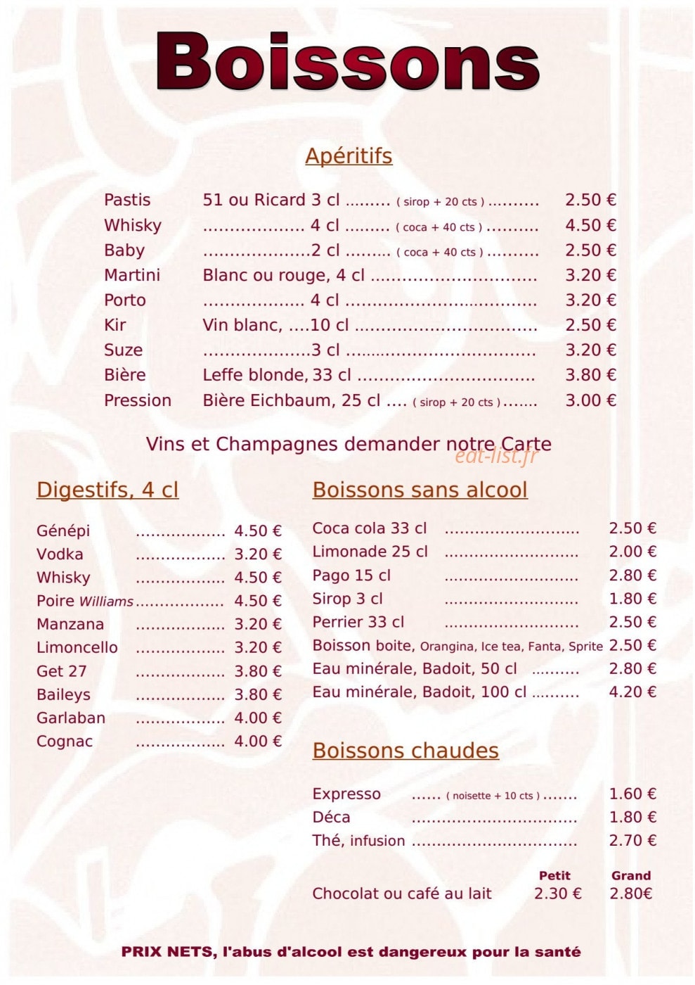 Le Boeuf Chantant — carte page 8