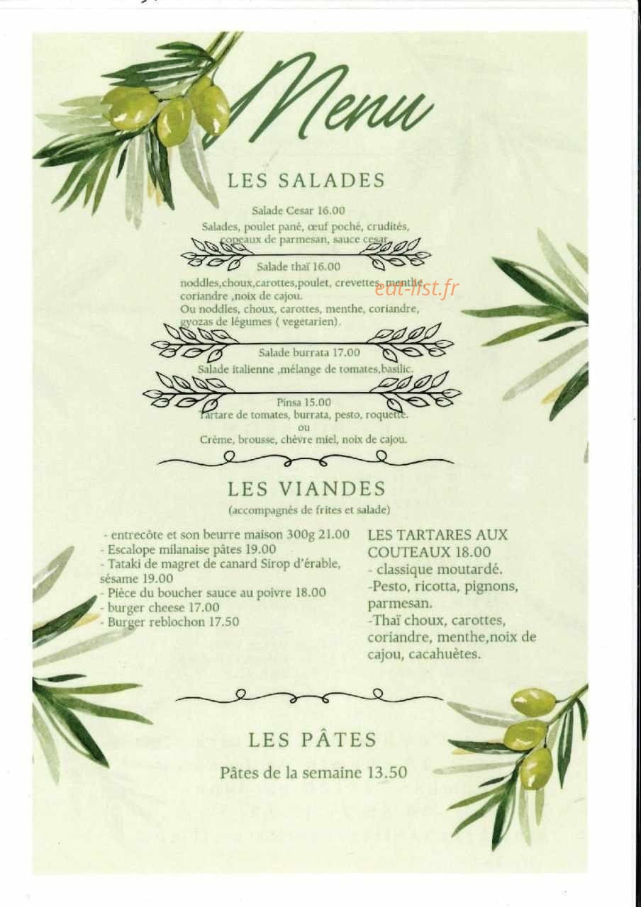 Carte et menu de A l'ombre des oliviers à Gardanne — Les salades, viandes et pates