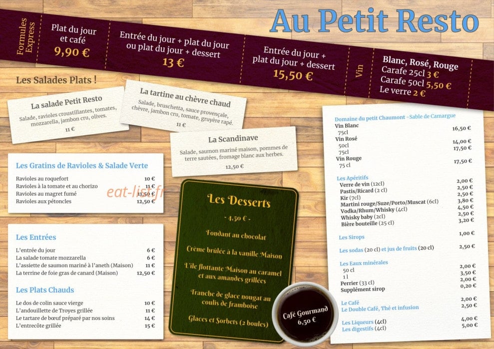 Au Petit Resto — carte page 1