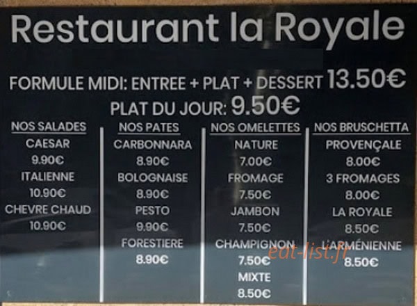 Café La Royale — carte page 1