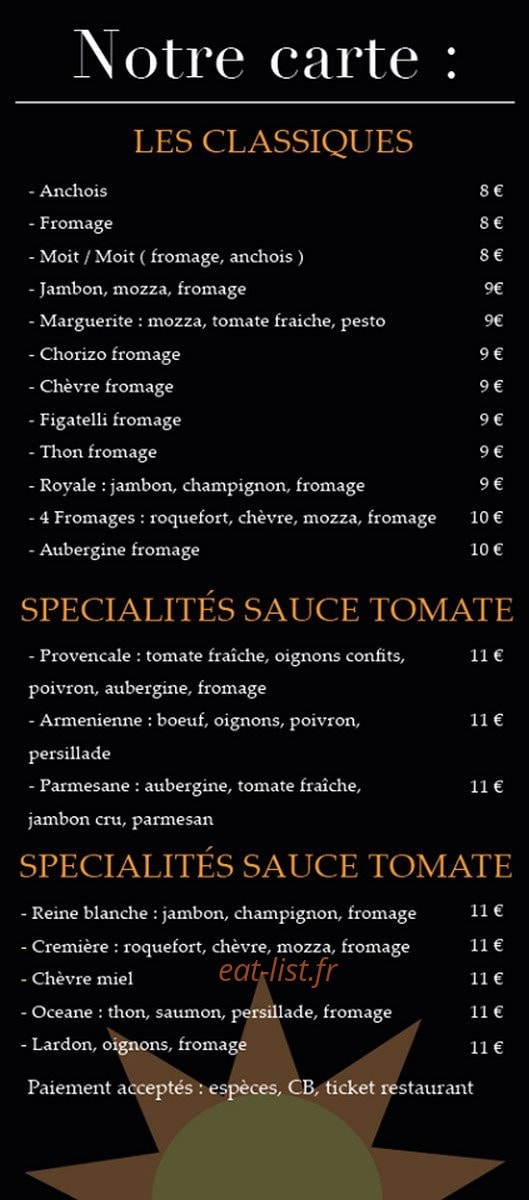 Pizza Del Sol — carte page 1