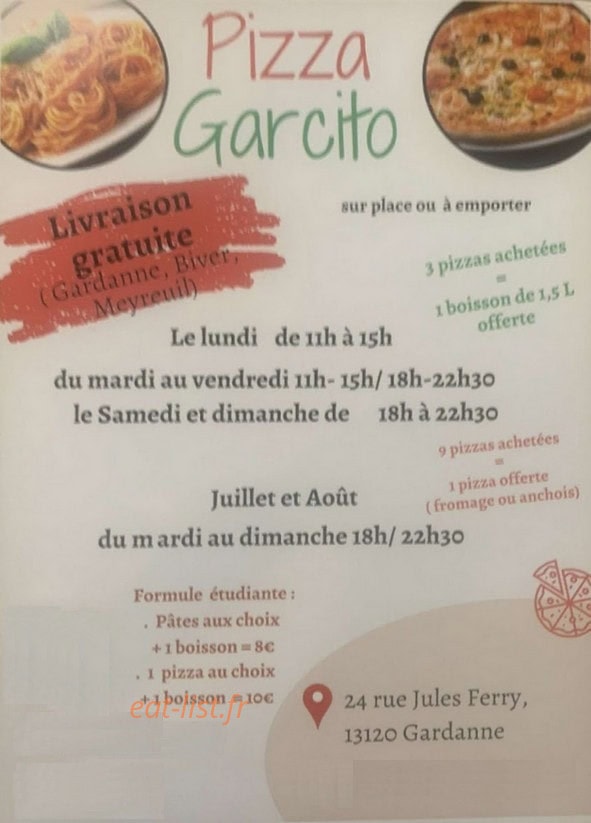 Pizza Garcito — carte page 1