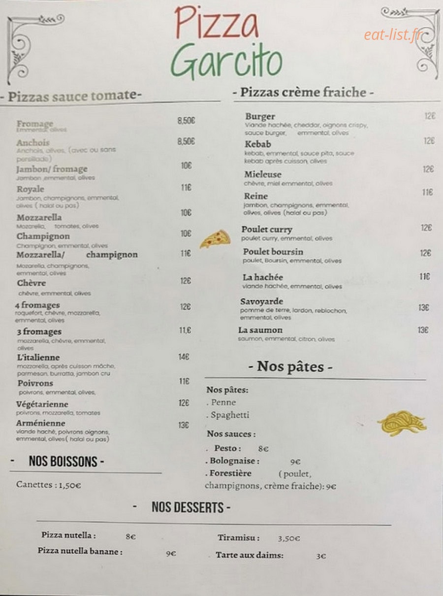 Pizza Garcito — carte page 2