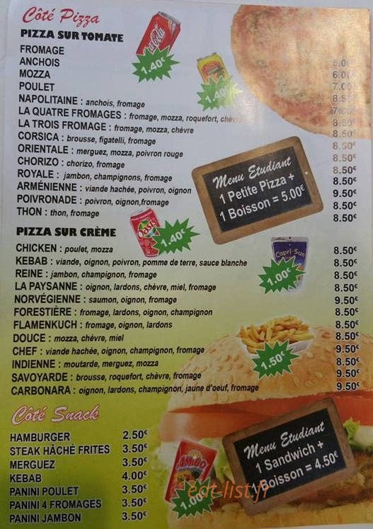 Pizzéria du lycée — carte page 1