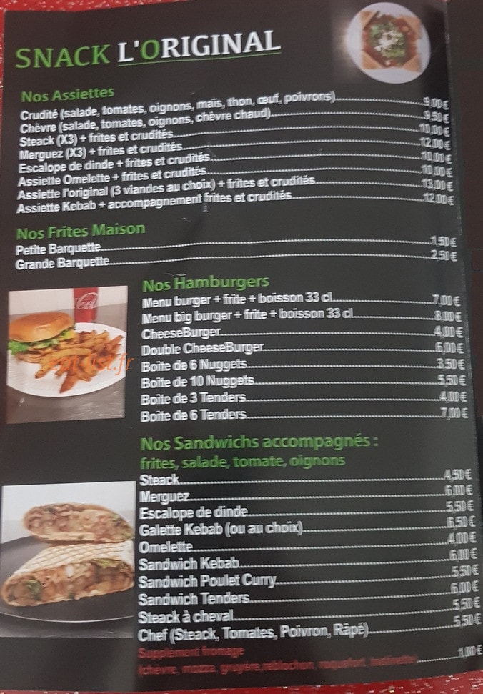 Snack l'original — carte page 1
