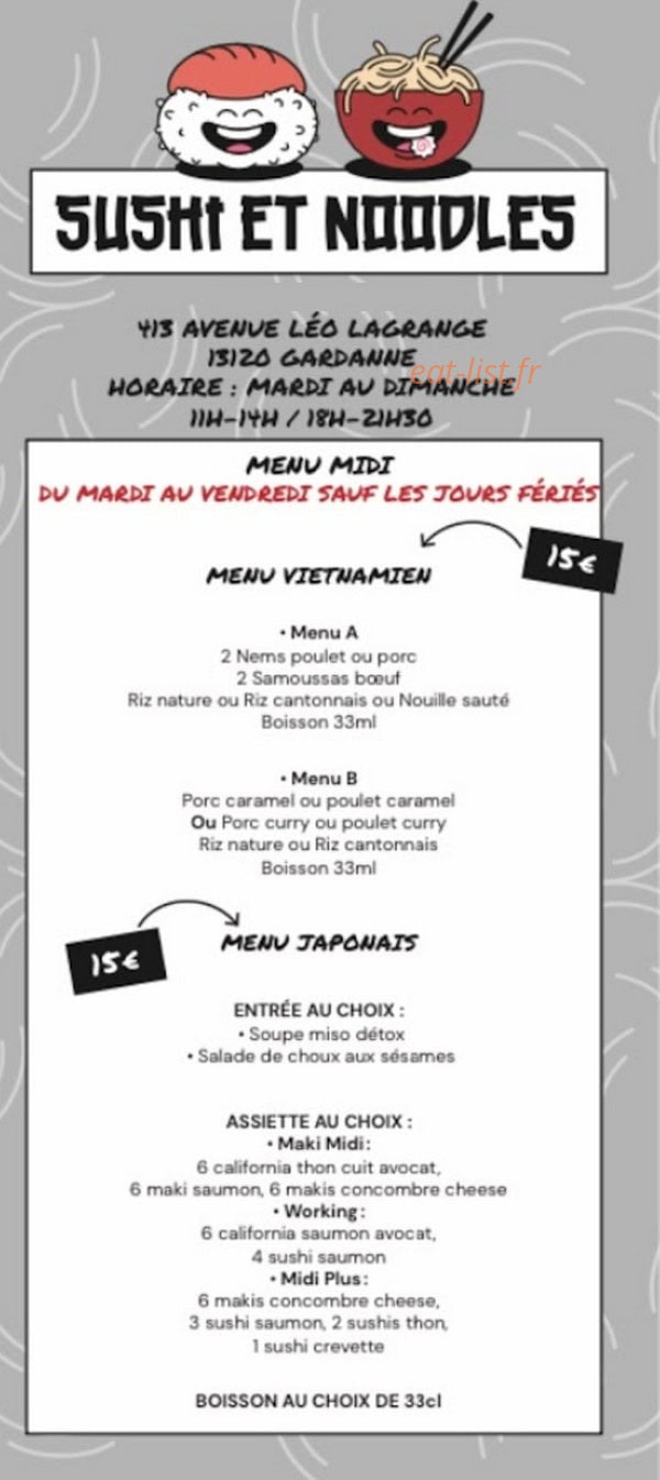 Carte et menu de Sushi et noodles à Gardanne — Les menus