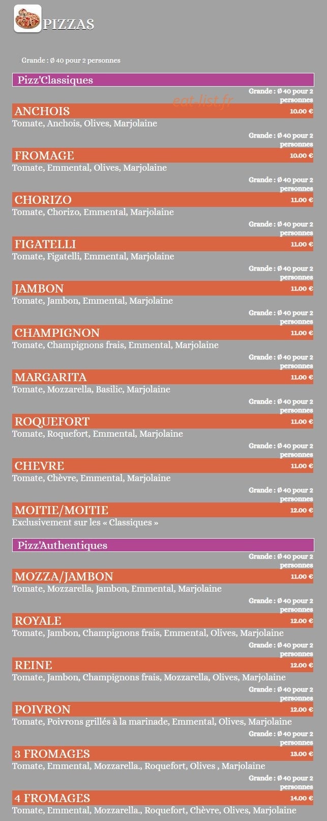 Ô Grain de Pizz' — carte page 2