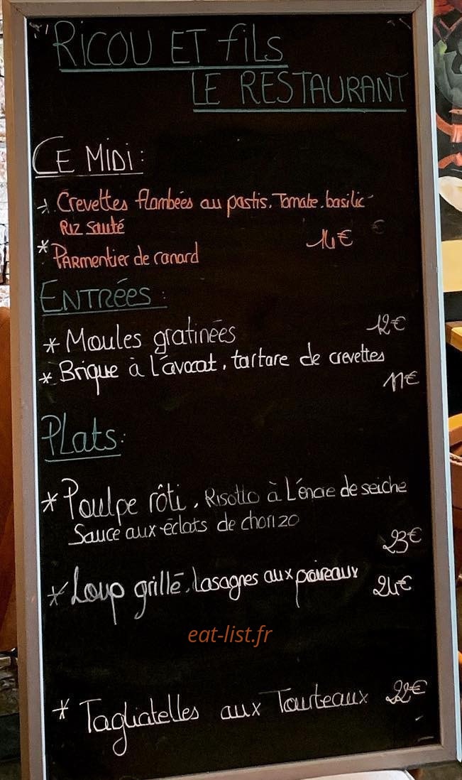 Carte et menu de Ricou Coquillages à Ventabren — L'ardoise