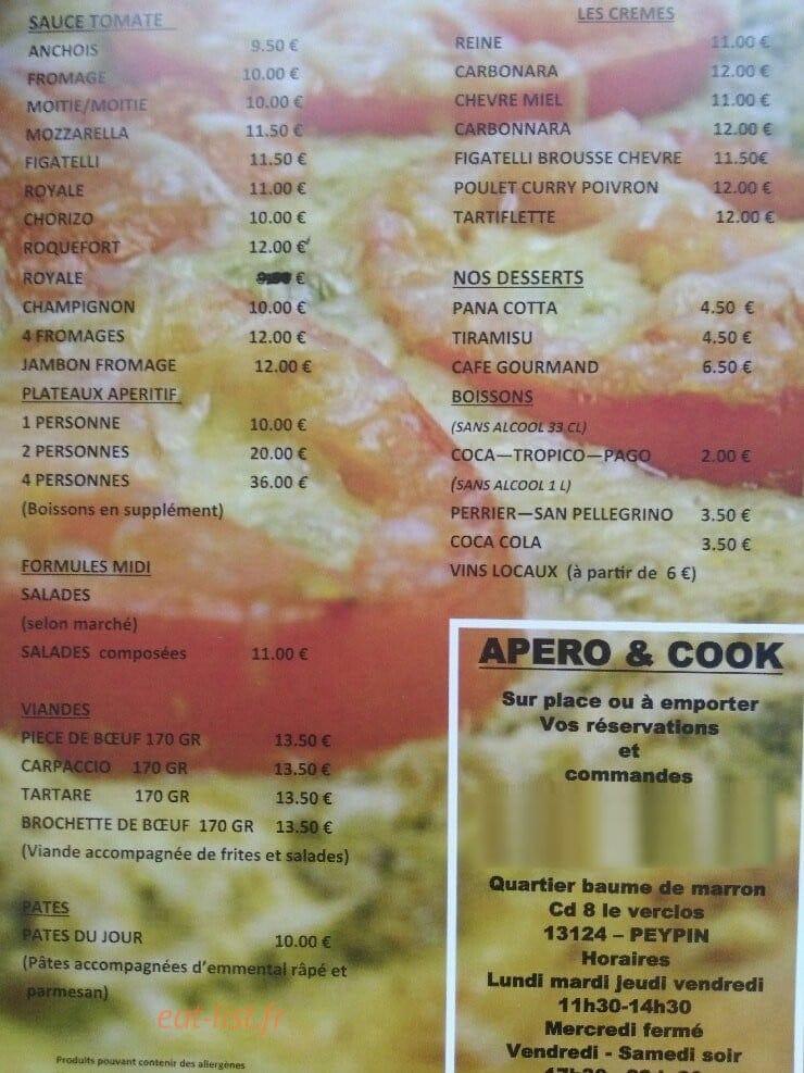 Apéro & Cook — carte page 1