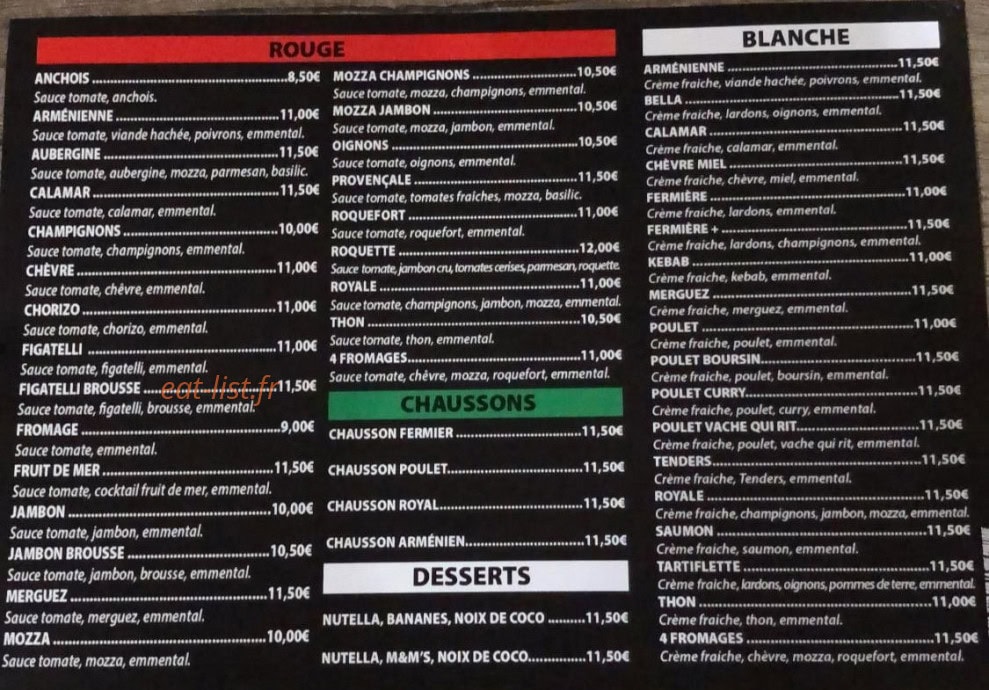 Bella Pizza — carte page 1