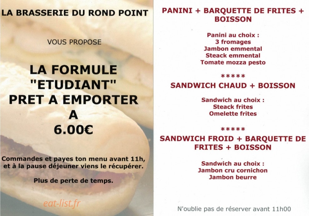 Brasserie du Rond Point — carte page 1