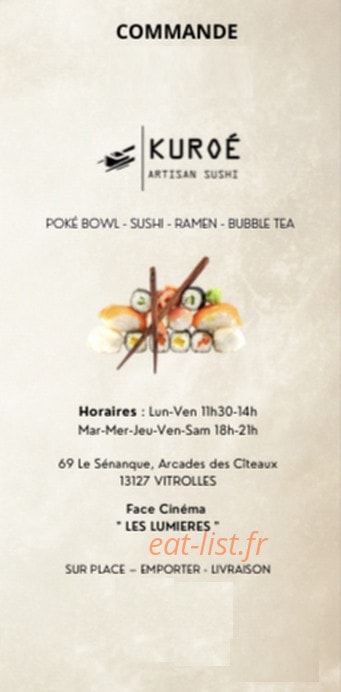 Kuroe Artisan Sushi — carte page 1
