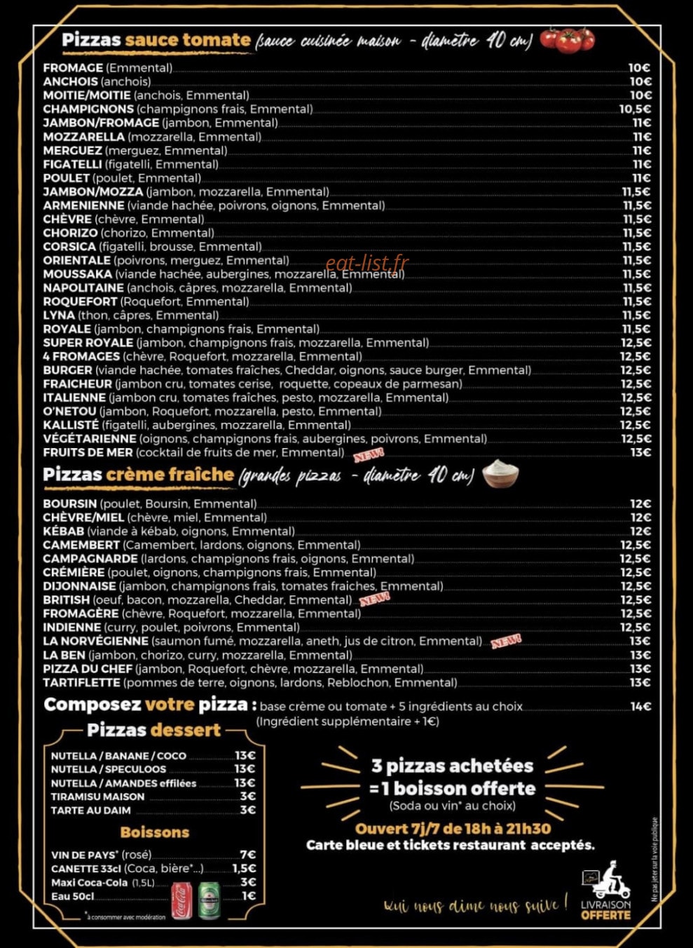 La pizza du Rocher — carte page 1