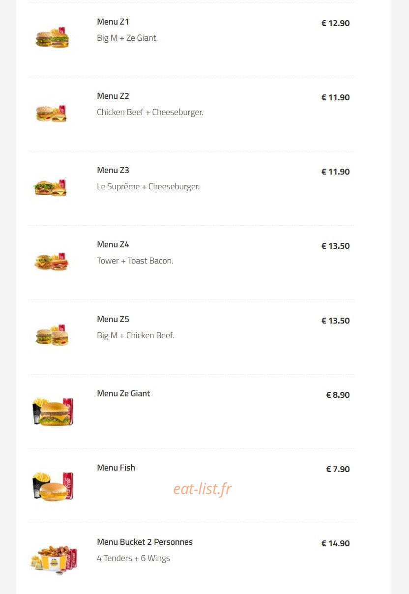 La Zone Burger — carte page 3