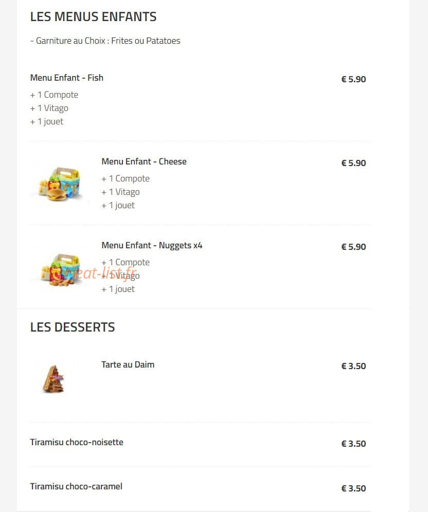 La Zone Burger — carte page 8