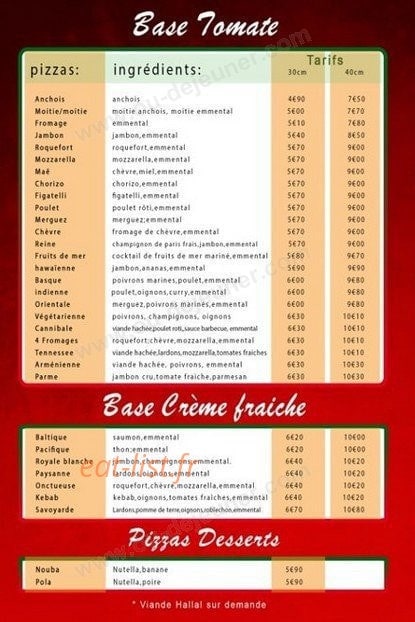 Maë pizza — carte page 3