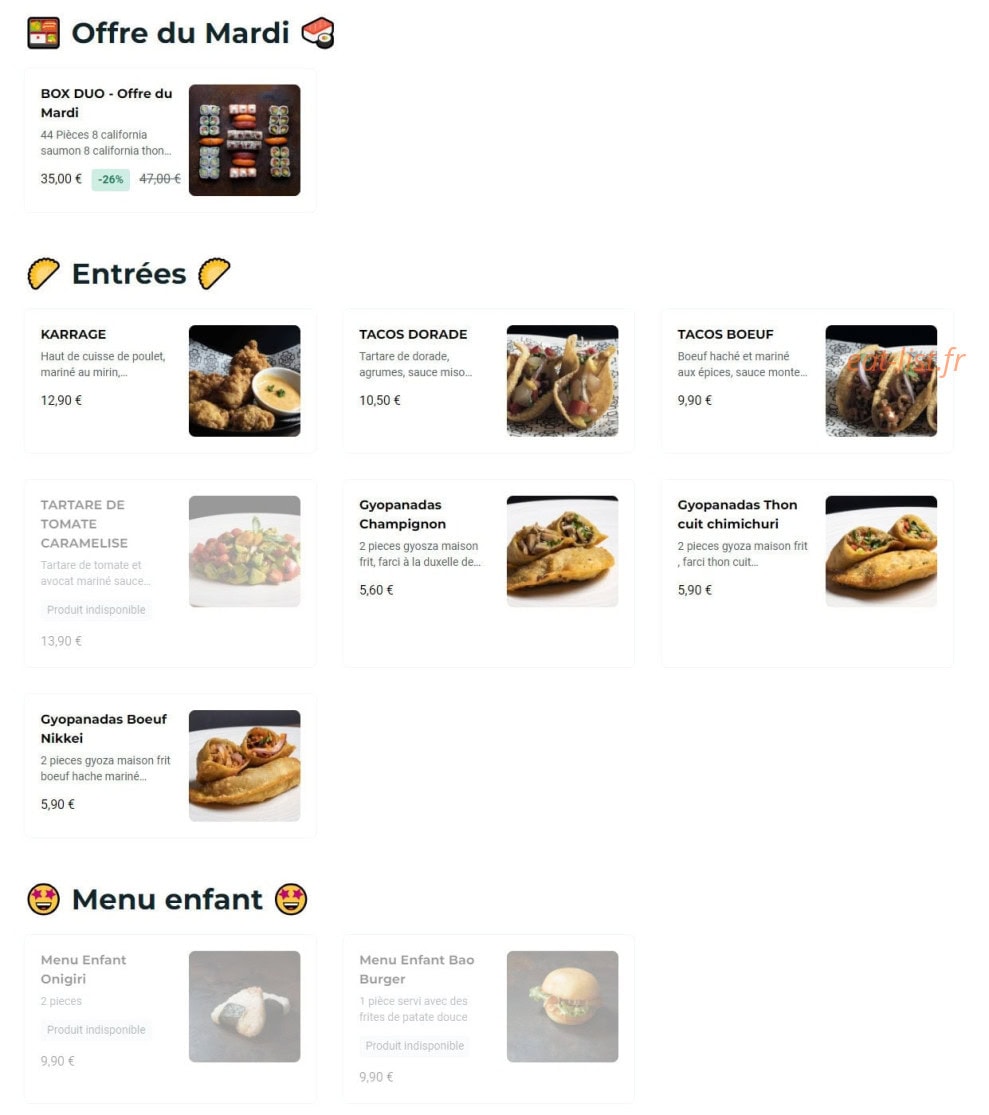 NKI sushi — carte page 1
