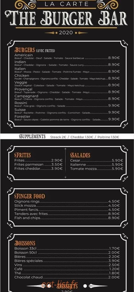 The Burger Bar — carte page 1