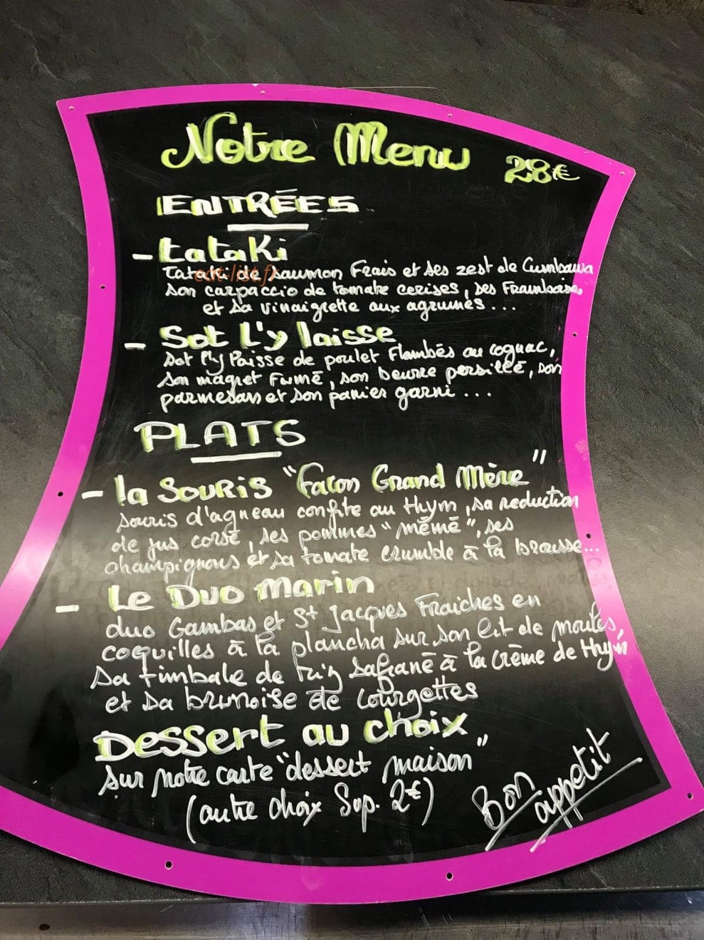 Carte et menu de L'envol des saveurs à Berre l'Etang — Exemple de menu