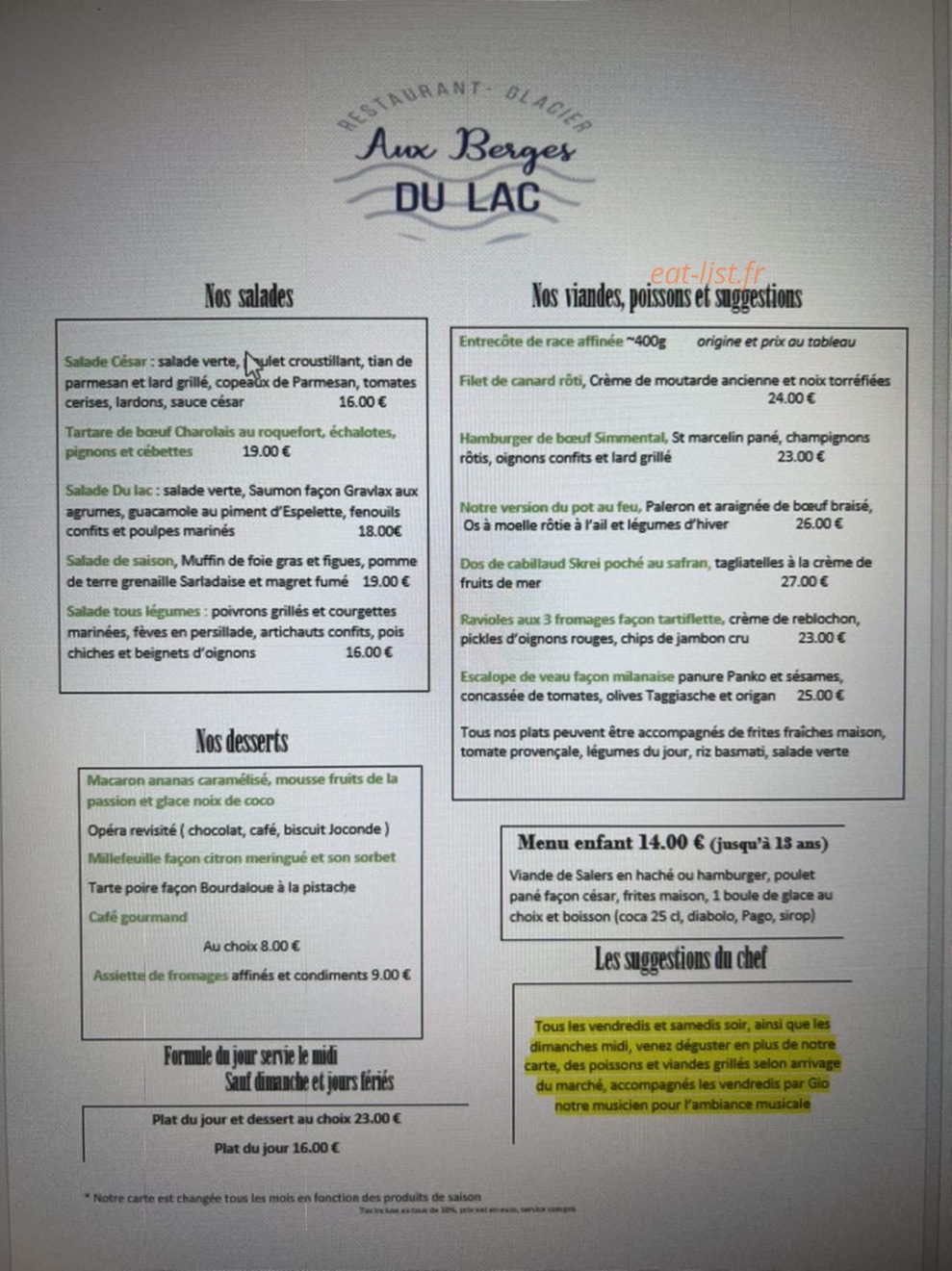 Aux Berges du Lac — carte page 1