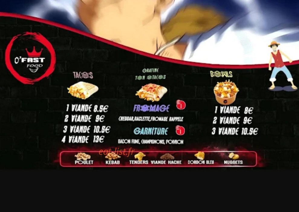 Carte et menu de O' Fast Food à Miramas — Tacos, bowls