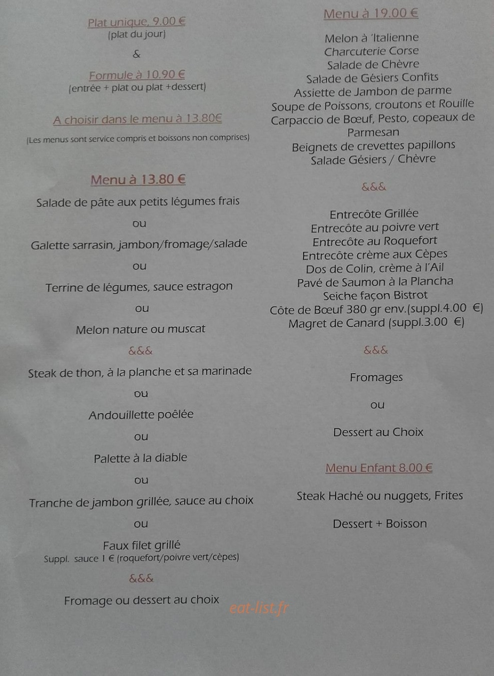 Le bistrot du roubian — carte page 1