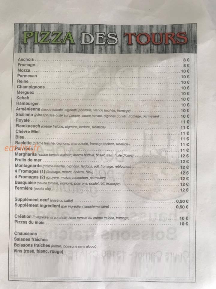 Pizza des tours — carte page 1