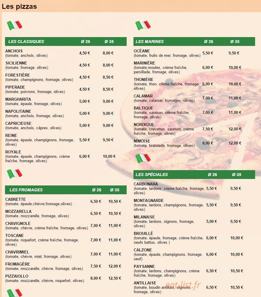 Pizza Pronto — carte page 1
