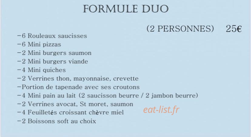 Carte et menu de Brasserie Le Boh'm à Les Pennes Mirabeau — Les formules duo