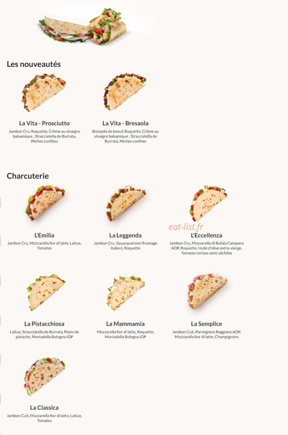 Carte et menu de La Piadineria à Les Pennes Mirabeau — Les nouveautés, Charcuterie