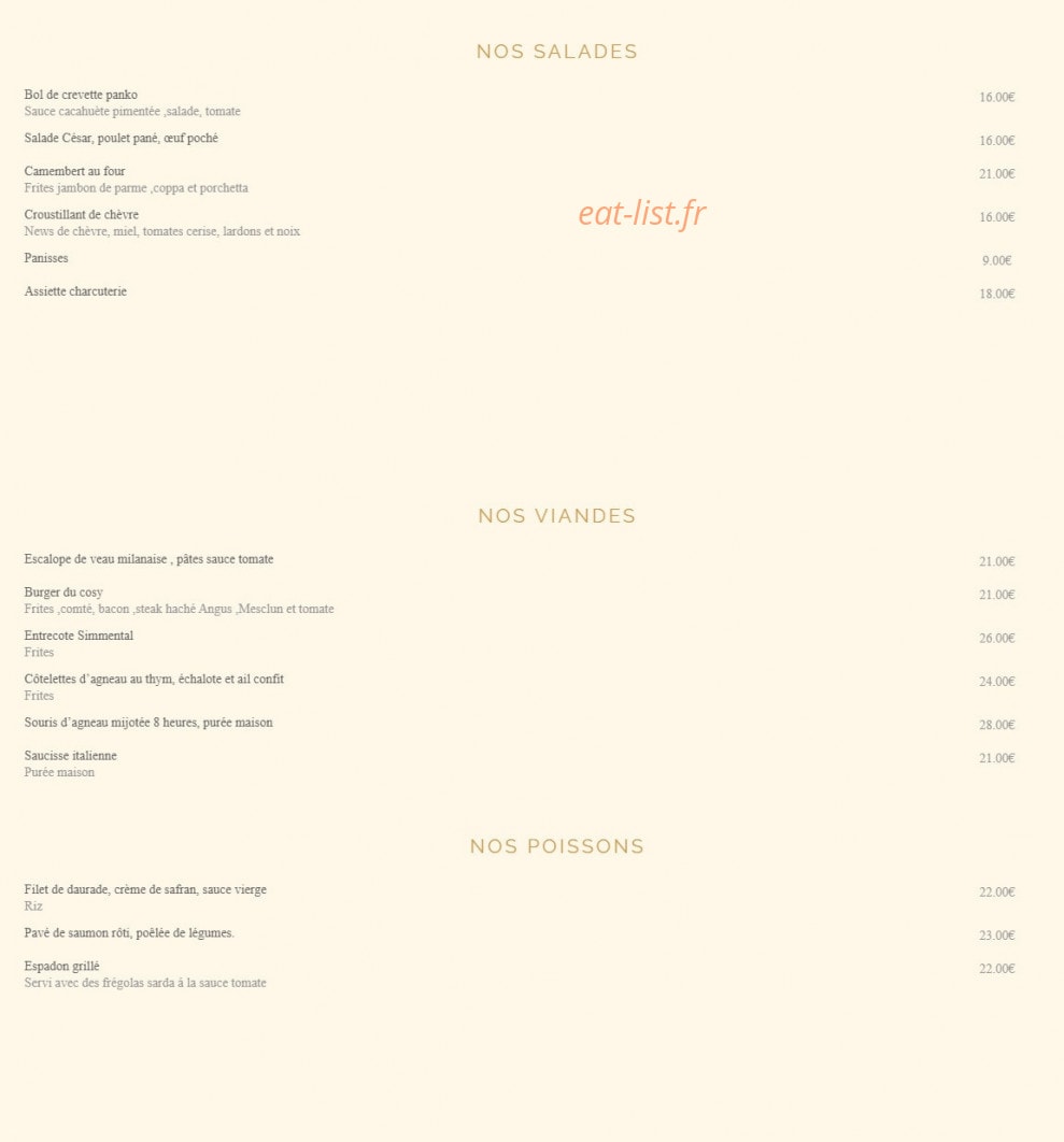 Le Cosy — carte page 1