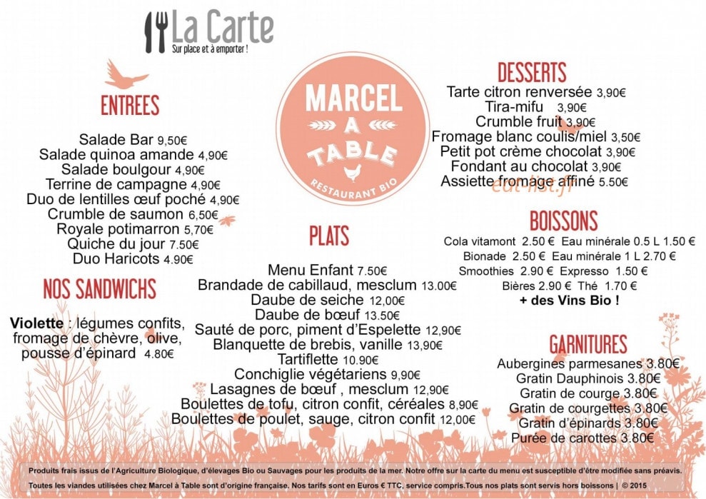Marcel à table — carte page 1