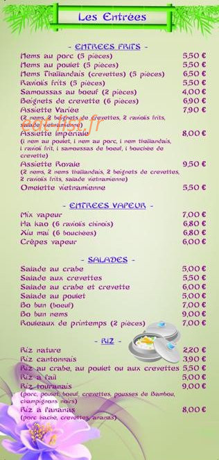 Carte et menu de O' Delice d'Asie à Les Pennes Mirabeau — Les entrées, les salades et les riz