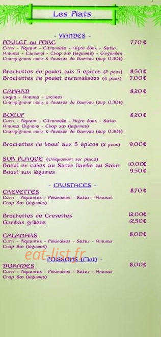 Carte et menu de O' Delice d'Asie à Les Pennes Mirabeau — Les viandes, les crustacés et les poissons