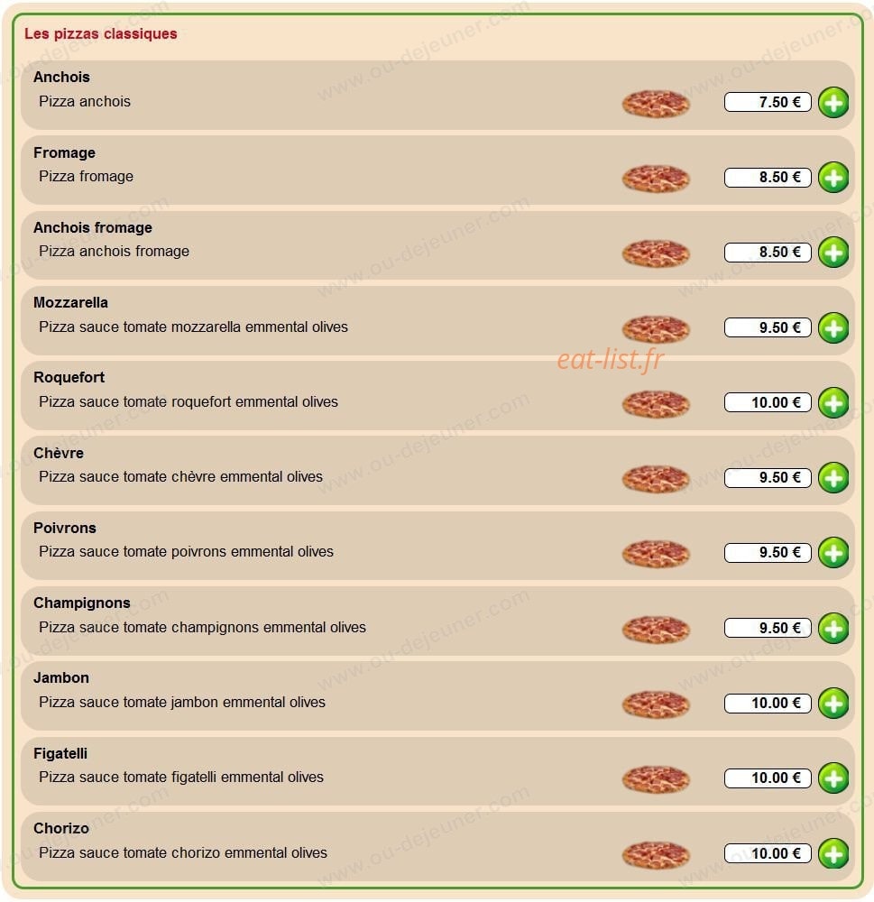 Pizzas Rémy — carte page 1