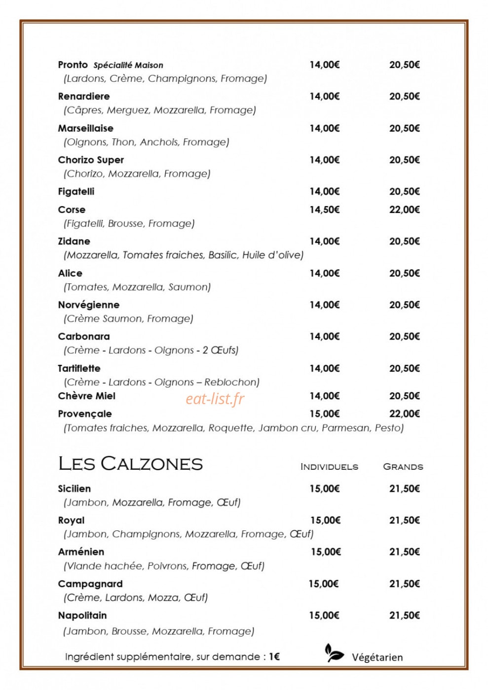 Pronto Pizza — carte page 4