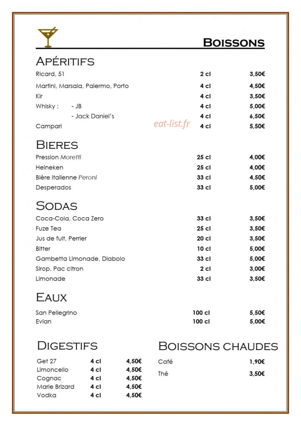 Pronto Pizza — carte page 1