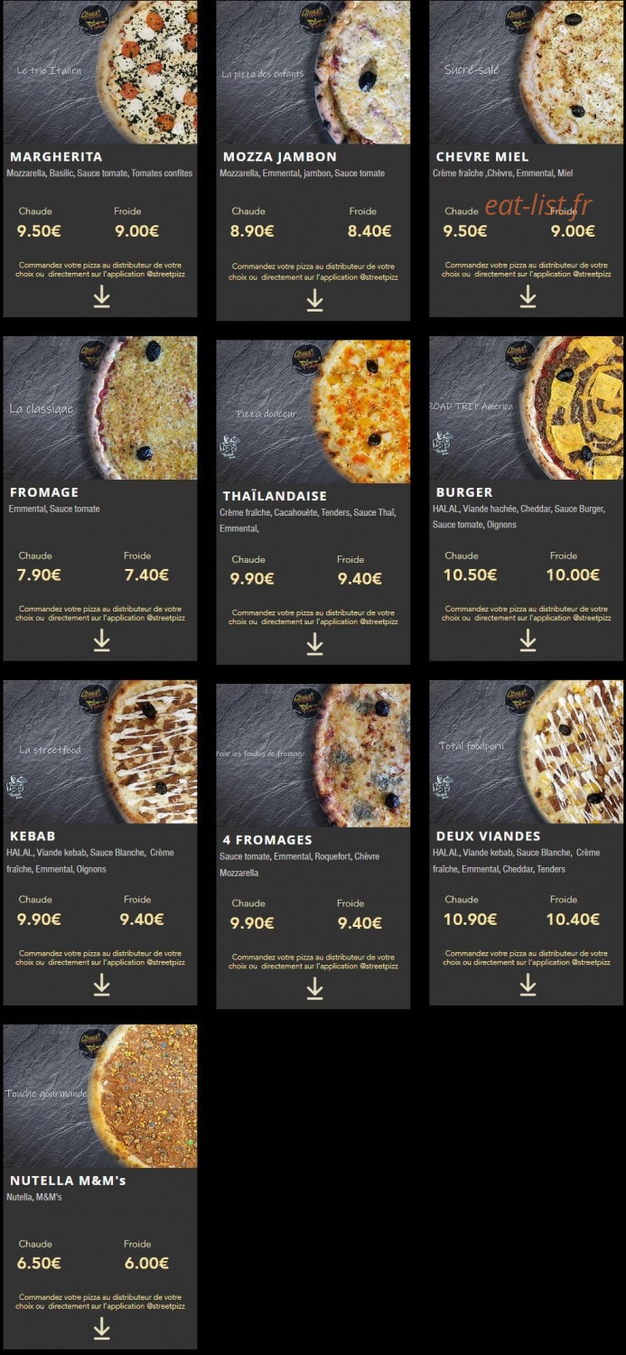 Street Pizz' — carte page 1