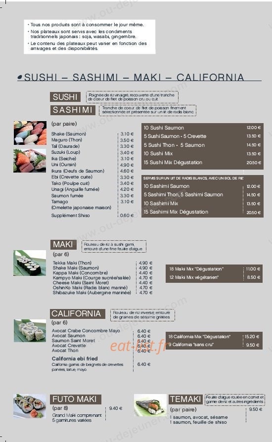 Kyo Sushi — carte page 3