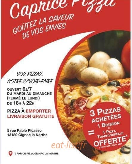 Caprice Pizza — carte page 1