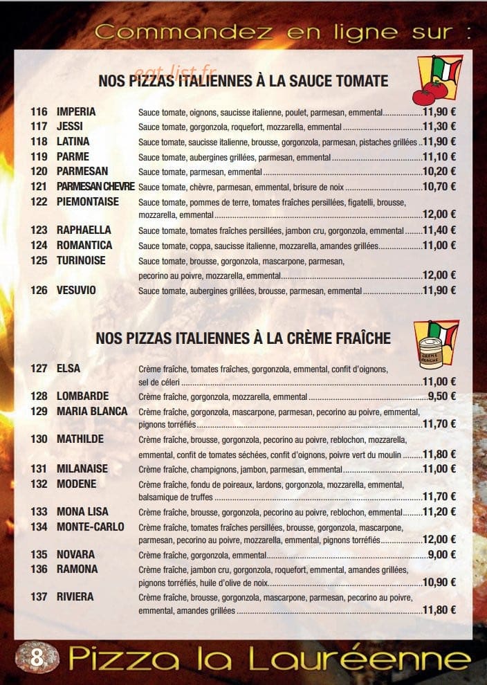 Pizza Lauréenne — carte page 8