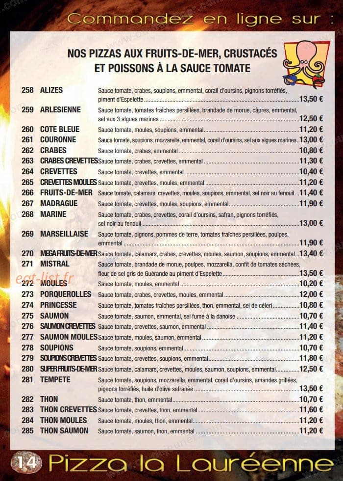 Pizza Lauréenne — carte page 14