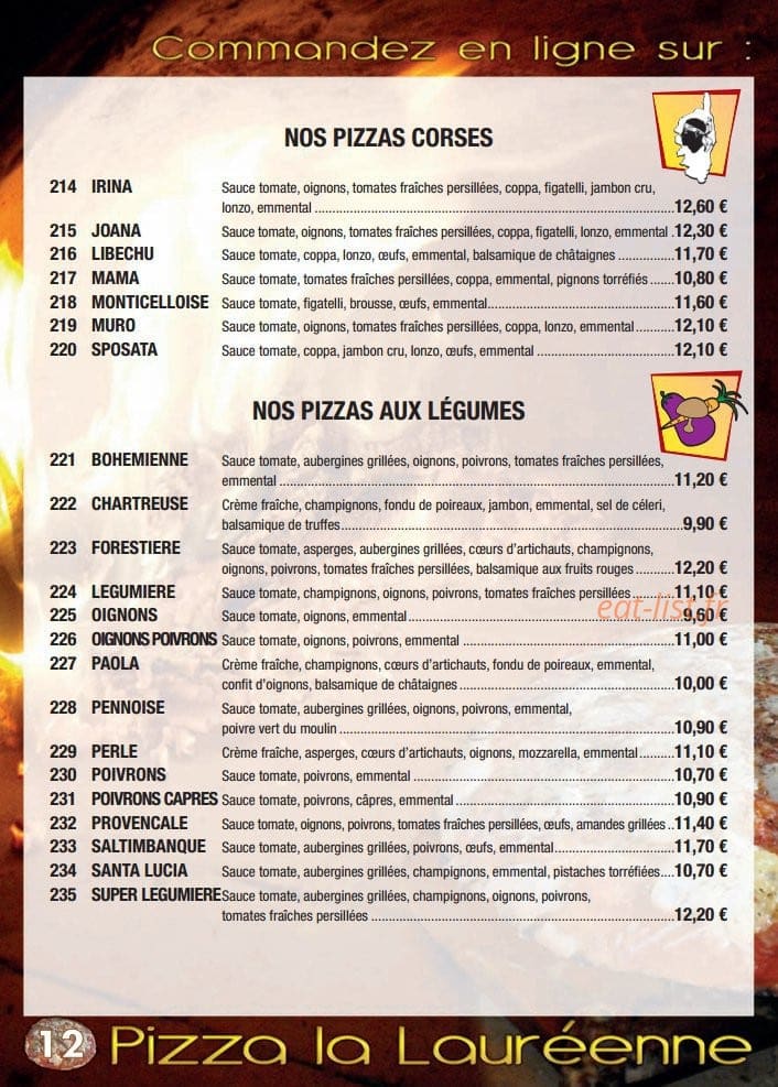 Pizza Lauréenne — carte page 12